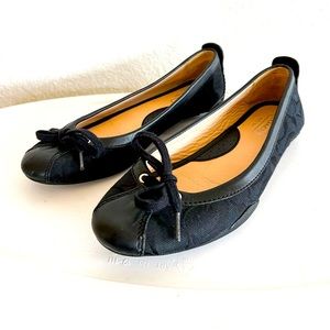 Coach Jenilee Black Leather Stretch Monogram Ballerina Flats